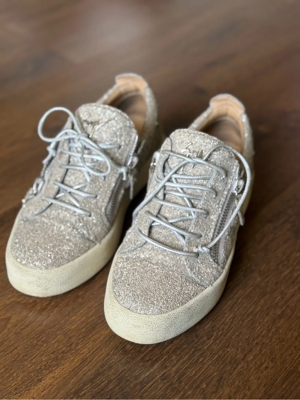 Giuseppe Zanotti Taupe Glitter Platform Sneakers